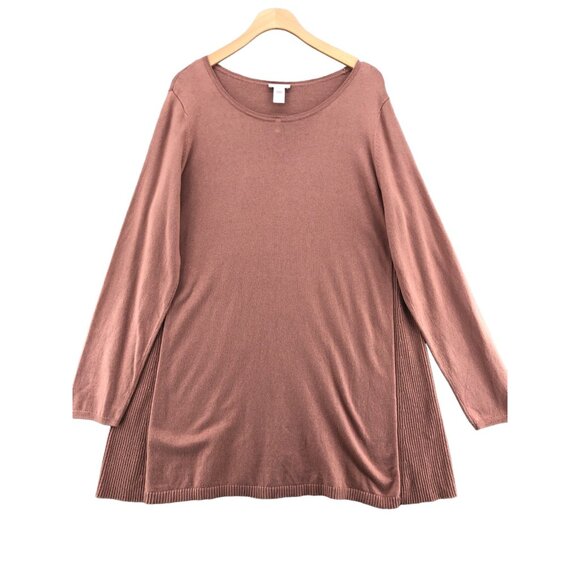 J Jill Sweater Womens Large Mauve Tunic Stretch Ribbed Casual Everyday Pullover - Picture 1 of 10